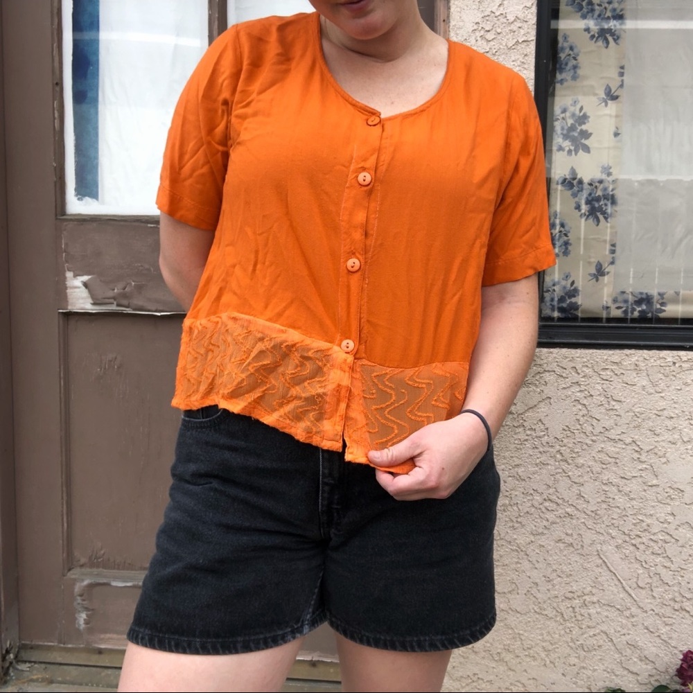 Adorable orange beaded button down blouse